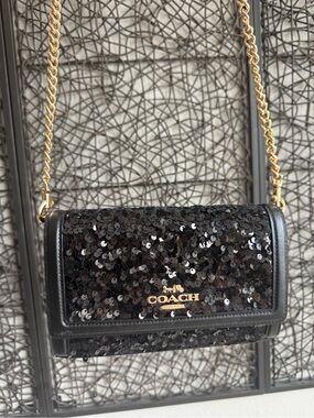 NWOT Coach Flap Clutch Crossbody Black Sequin